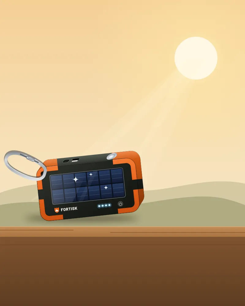 AI-generated illustration of the Fortisk power bank in the sun