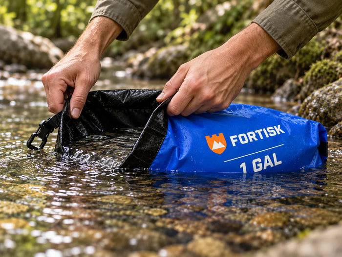 Filling the Fortisk gravity bag from a creek